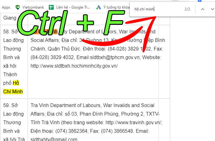 tìm nhanh địa chỉ liên lạc sở lao động